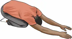 Showing how to do the Prayer Stretch for lower back