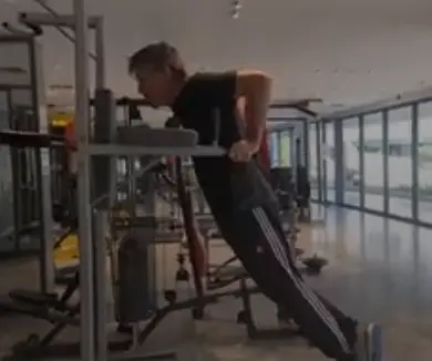 showing the bar dip exercise for Triceps, Upper Body, Chect and Core