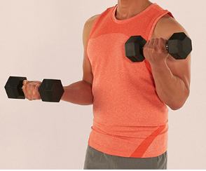 Showing the Classic Bicep Curl using 2 dumbells