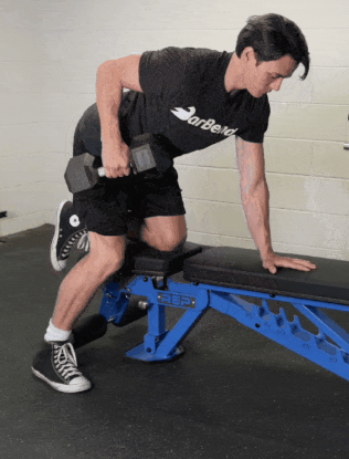 Showing top position of the Dumbell Bench Row exercise