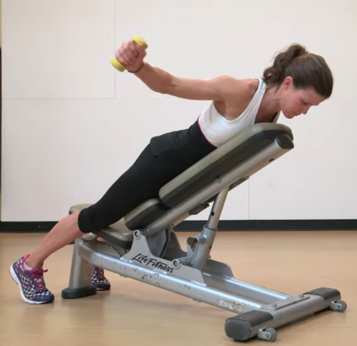 Showing the incline reverse fly exercise top position