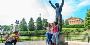 showing the statue of Rocky in Philadelphia