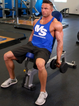 showing the Seated Incline Cumbbell Curl start position