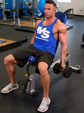 showing the Seated Incline Cumbbell Curl start position