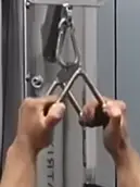 showing a closeup of the hand grip used with the V-bar to do narrow grip pulldowns