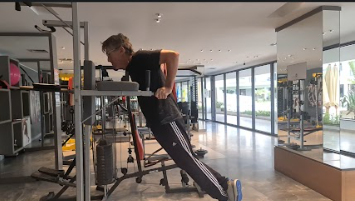 Showing the Dip gym exercise for the Chest, Shoulders and Triceps.