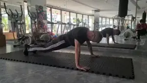 Shows a still from the Pushup video about the gym exercise for a Chest workout